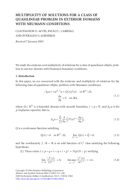 (PDF) Multiplicity of solutions for a class of quasilinear problem in ...