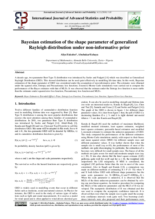 (PDF) Bayesian Estimation of the Shape Parameter of a Generalized ...