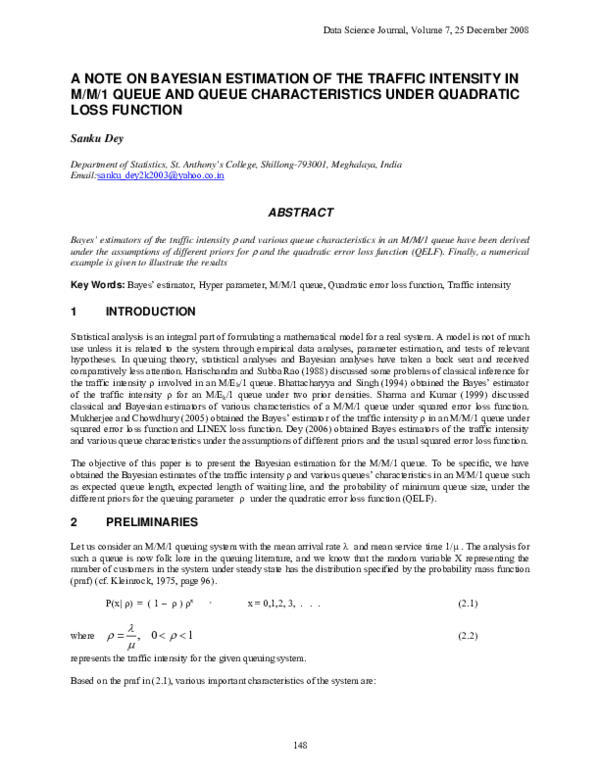 (PDF) A Note on Bayesian Estimation of the Traffic Intensity in M/M/1 ...