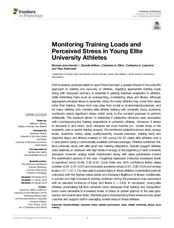 (PDF) Monitoring Training Loads and Perceived Stress in Young Elite ...