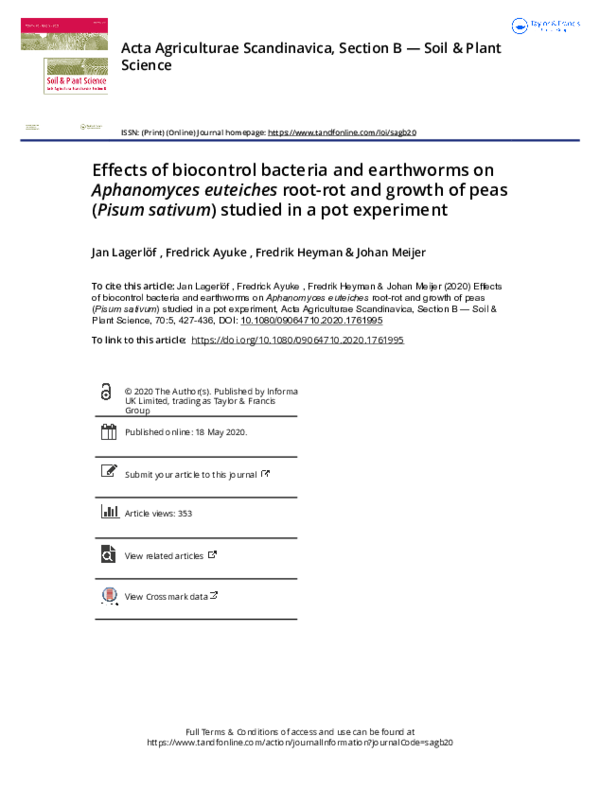 (PDF) Effects of biocontrol bacteria and earthworms on Aphanomyces ...