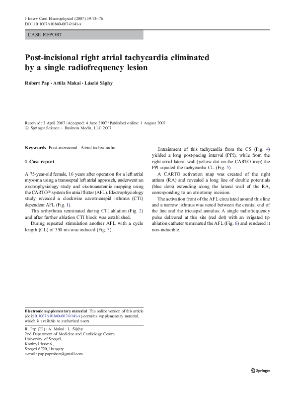 (PDF) Post-incisional right atrial tachycardia eliminated by a single ...