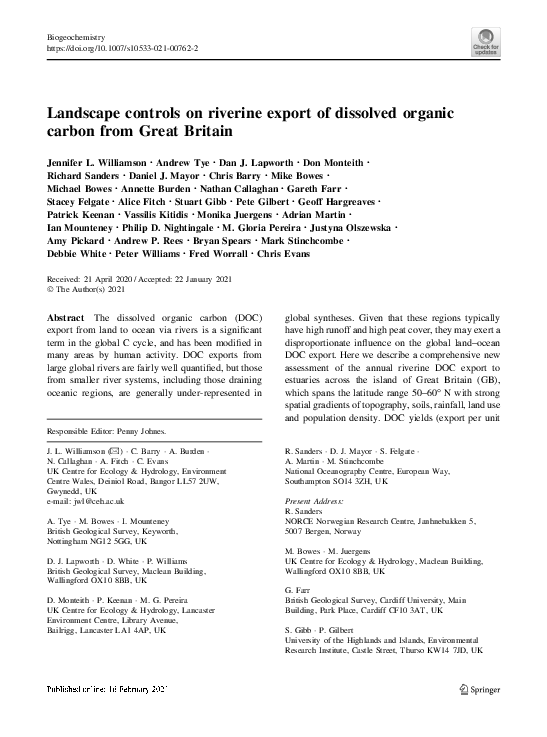 (PDF) Landscape controls on riverine export of dissolved organic carbon ...