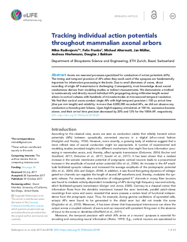 (PDF) Tracking individual action potentials throughout mammalian axonal ...
