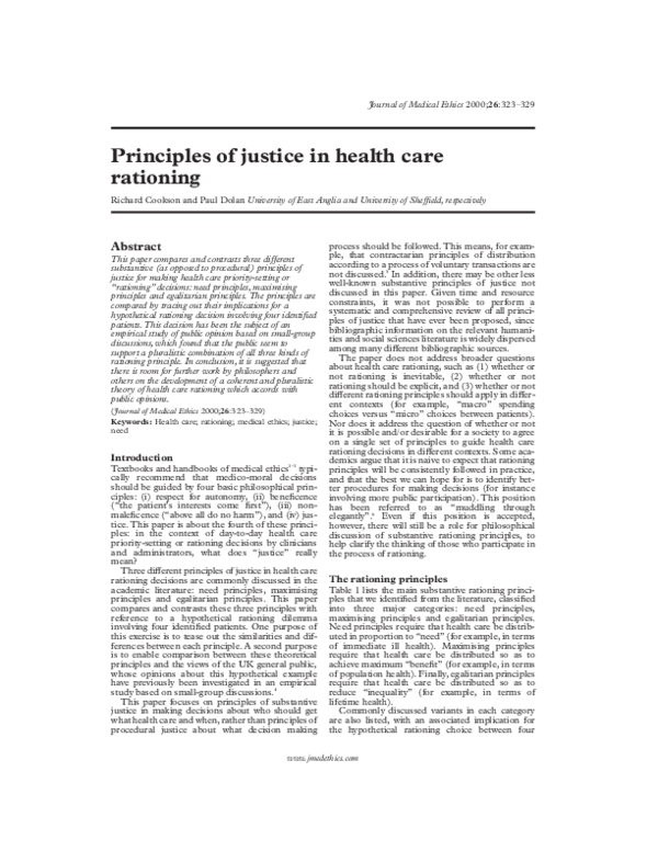 (PDF) Principles of justice in health care rationing