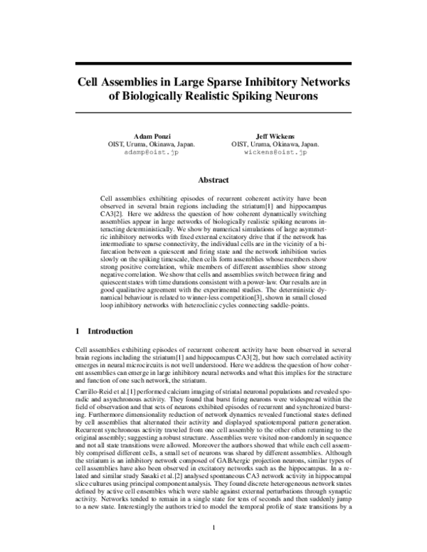 (PDF) Cell Assemblies in Large Sparse Inhibitory Networks of ...