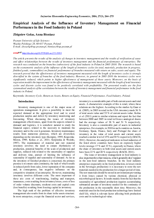 (PDF) Empirical analysis of the influence of inventory management on ...