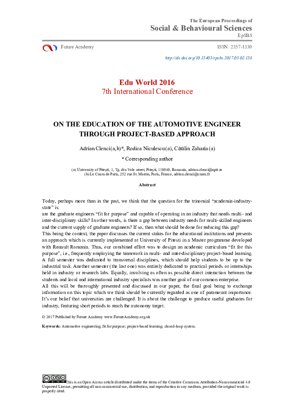 (PDF) On The Education Of The Automotive Engineer Through Project-Based ...