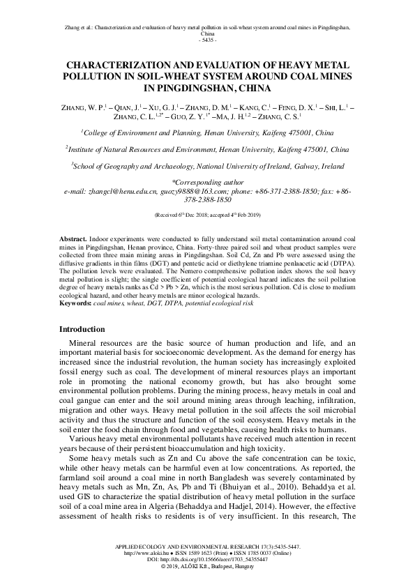 (PDF) Characterization and Evaluation of Heavy Metal Pollution in Soil ...