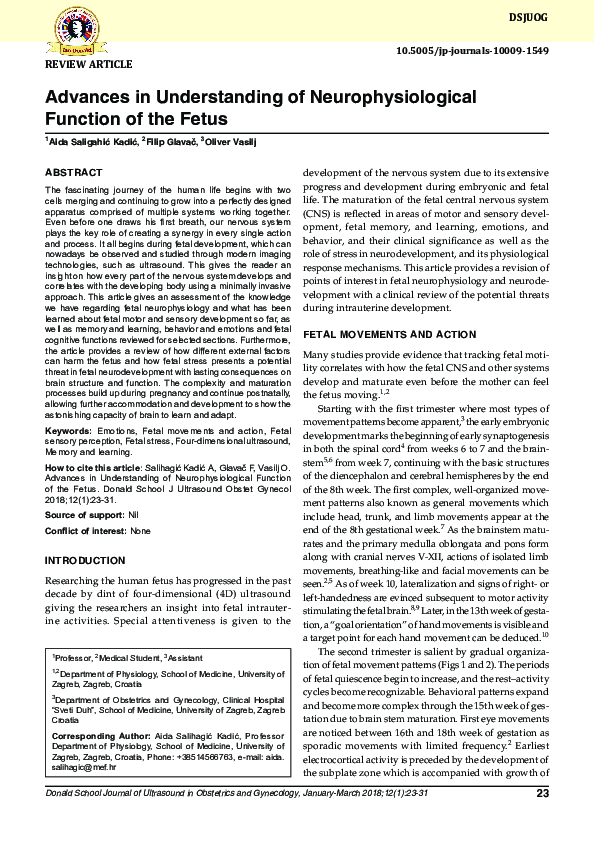 (PDF) Advances in Understanding of Neurophysiological Function of the Fetus