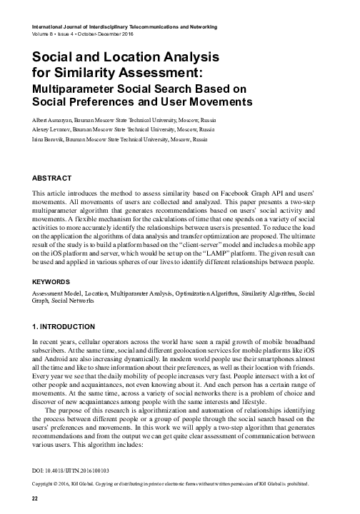 (PDF) Social and Location Analysis for Similarity Assessment