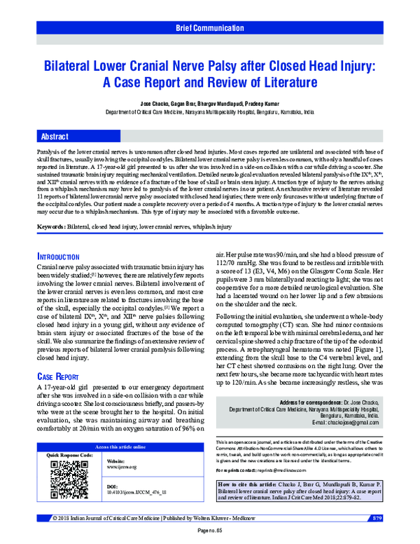 (PDF) Bilateral lower cranial nerve palsy after closed head injury: A ...
