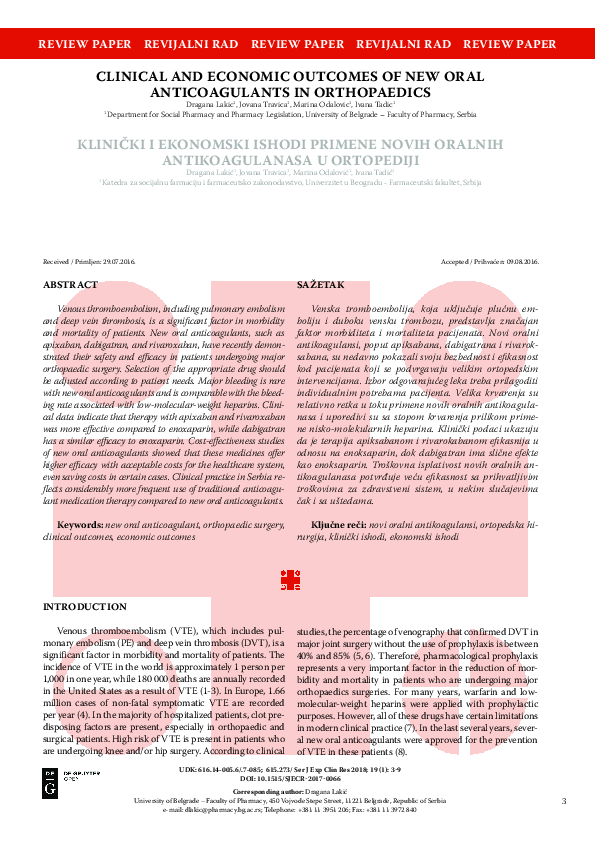 (PDF) Clinical and Economic Outcomes of New Oral Anticoagulants in ...