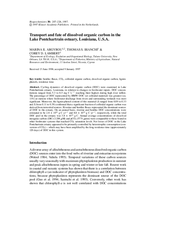 (PDF) Transport and fate of dissolved organic carbon in the Lake ...