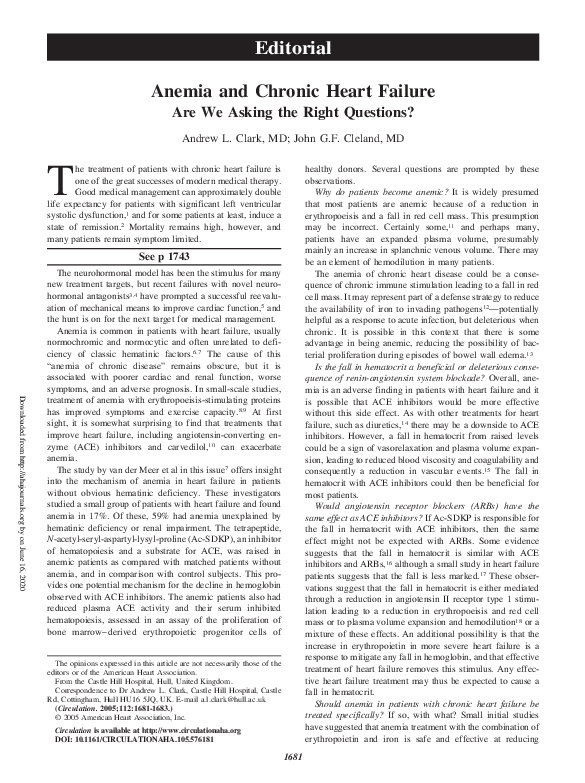 (PDF) Anemia and Chronic Heart Failure: Are We Asking the Right Questions?