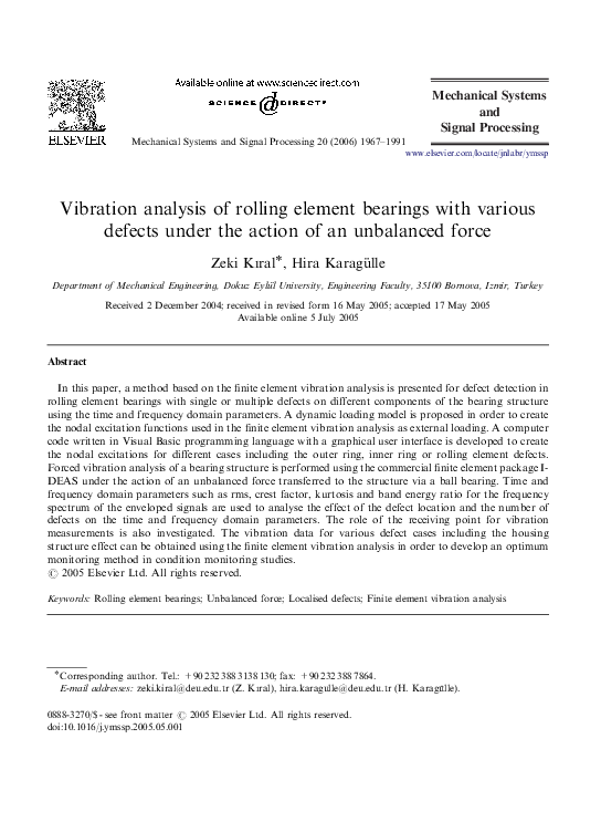(PDF) Vibration analysis of rolling element bearings with various ...