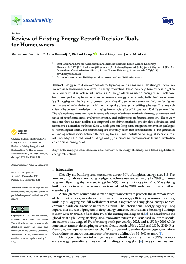 (PDF) Review of Existing Energy Retrofit Decision Tools for Homeowners