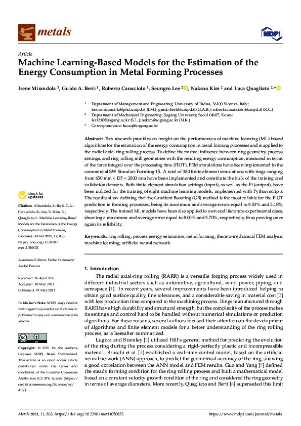 (PDF) Machine Learning-Based Models for the Estimation of the Energy ...