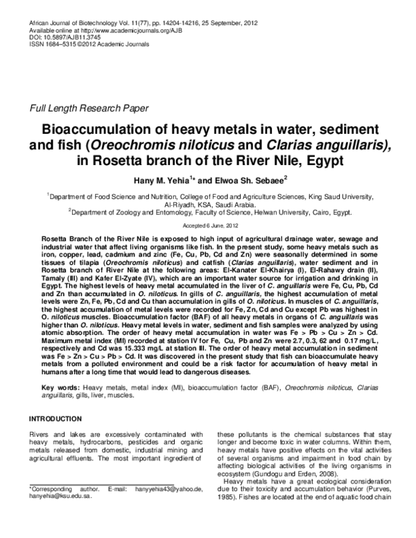 (PDF) Bioaccumulation of heavy metals in water, sediment and fish ...