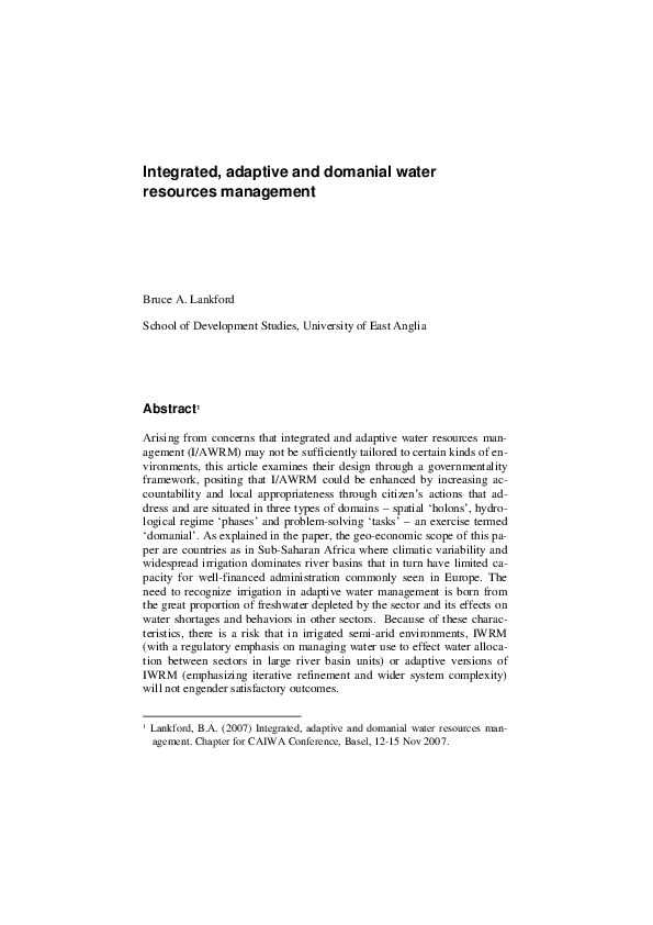 (PDF) Integrated, adaptive and domanial water resources management