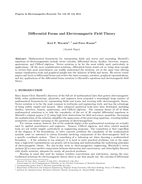 (PDF) DIFFERENTIAL FORMS AND FIELD THEORY (Invited