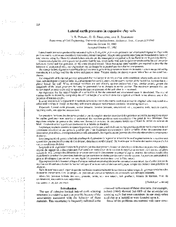 (PDF) Lateral earth pressures in expansive clay soils