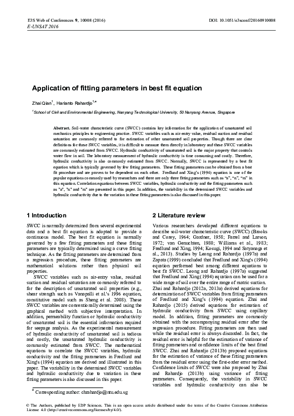 (PDF) Application of fitting parameters in best fit equation