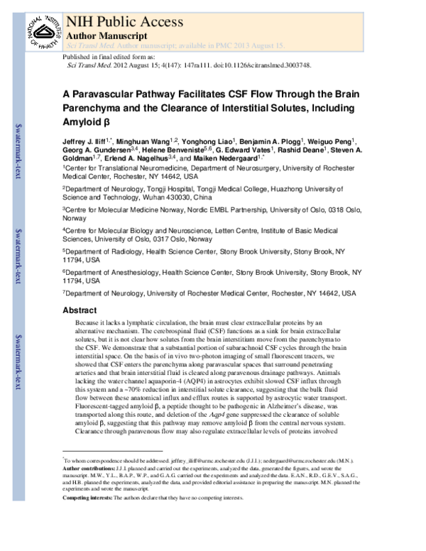 (PDF) A Paravascular Pathway Facilitates CSF Flow Through the Brain ...