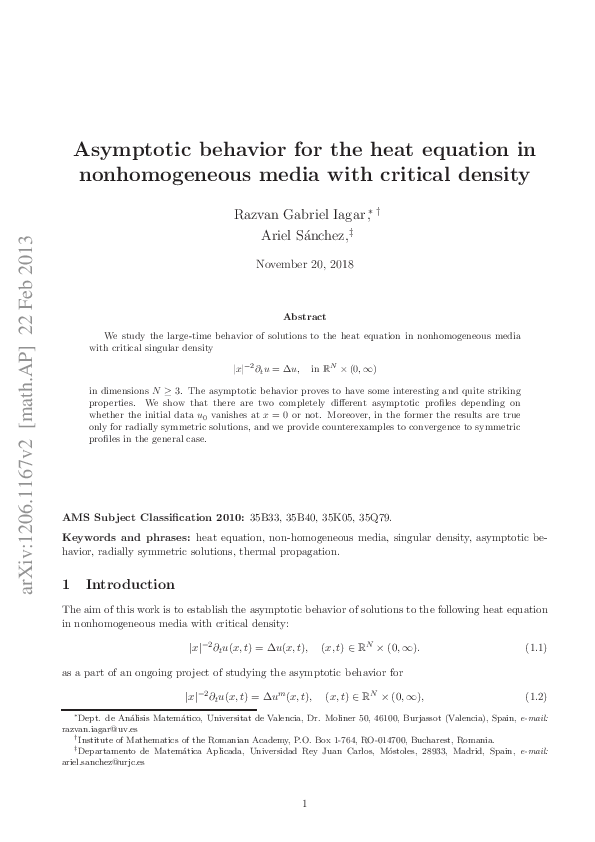 (PDF) Asymptotic behavior for the heat equation in nonhomogeneous media ...