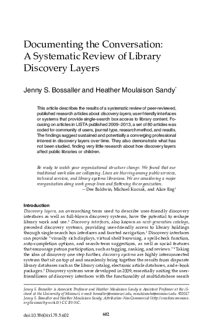 (PDF) Documenting the Conversation: A Systematic Review of Library ...