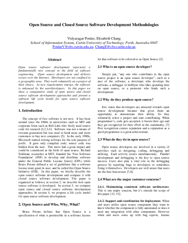 (PDF) Open source and closed source software development methodologies