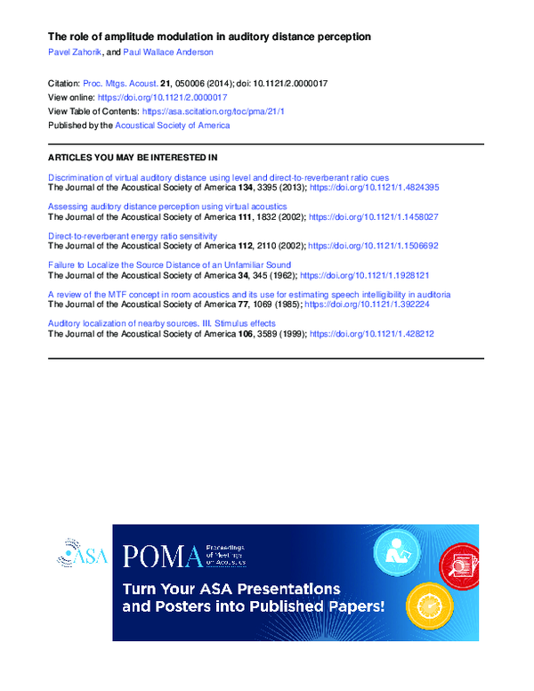 (PDF) The role of amplitude modulation in auditory distance perception