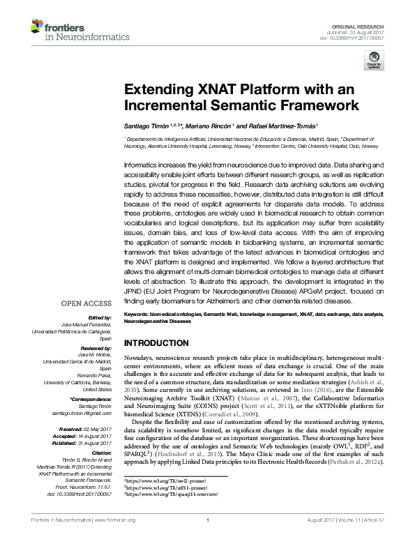 (PDF) Extending XNAT Platform with an Incremental Semantic Framework