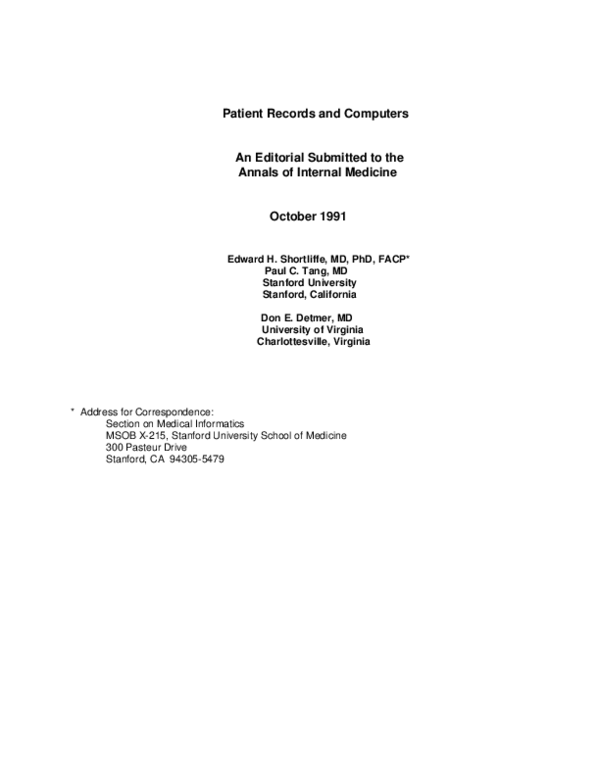 (PDF) Patient Records and Computers