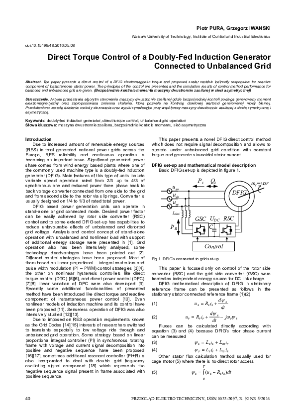 (PDF) Direct Torque Control of Doubly Fed Induction Generator Based ...