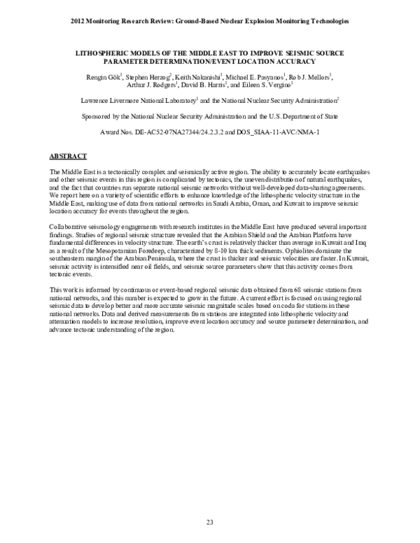 (PDF) Lithospheric Models of the Middle East to Improve Seismic Source ...