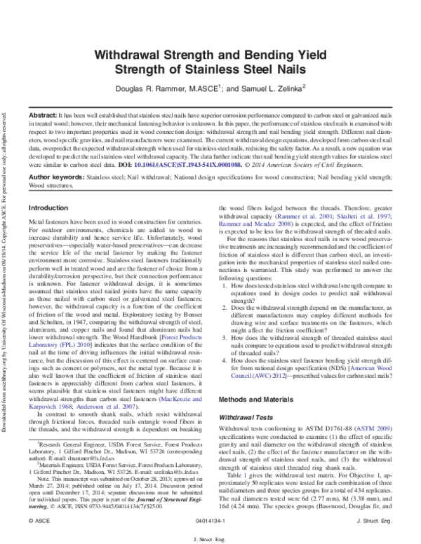 (PDF) Withdrawal Strength and Bending Yield Strength of Stainless Steel ...