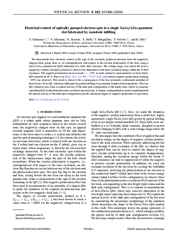 (PDF) Electrical control of optically pumped electron spin in a single ...