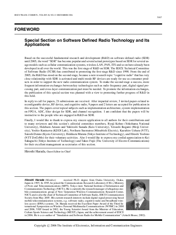 (PDF) Special Section on Software Defined Radio Technology and Its ...