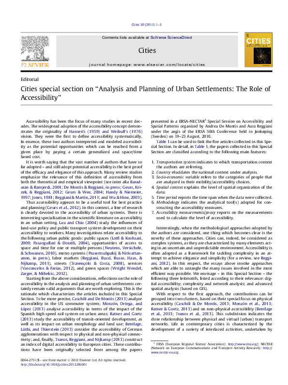 (PDF) Cities special section on “Analysis and Planning of Urban ...