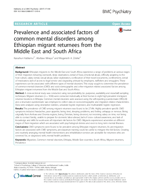 (PDF) Prevalence and associated factors of common mental disorders ...