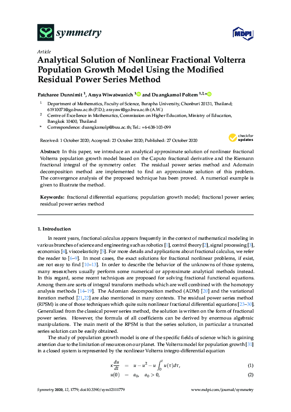 (PDF) Analytical Solution of Nonlinear Fractional Volterra Population ...