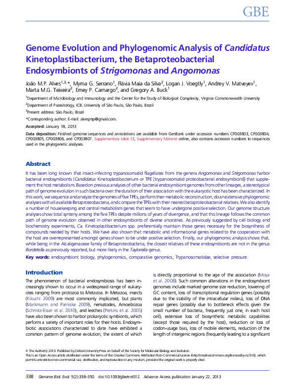 (PDF) Genome Evolution and Phylogenomic Analysis of Candidatus ...