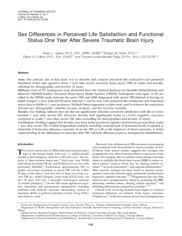 (PDF) Sex Differences in Perceived Life Satisfaction and Functional ...