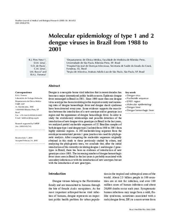 (PDF) Molecular epidemiology of type 1 and 2 dengue viruses in Brazil ...