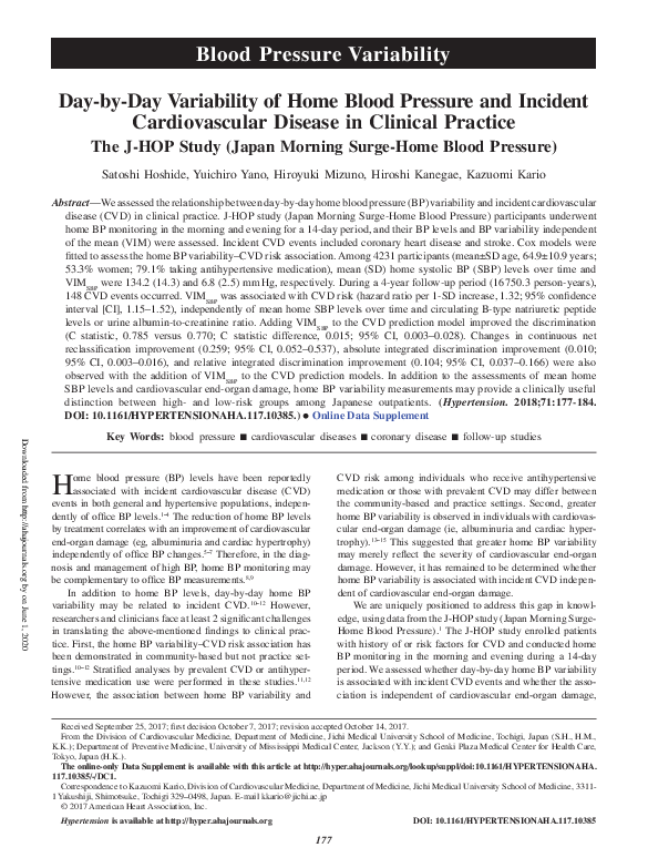 (PDF) Day-by-Day Variability of Home Blood Pressure and Incident ...