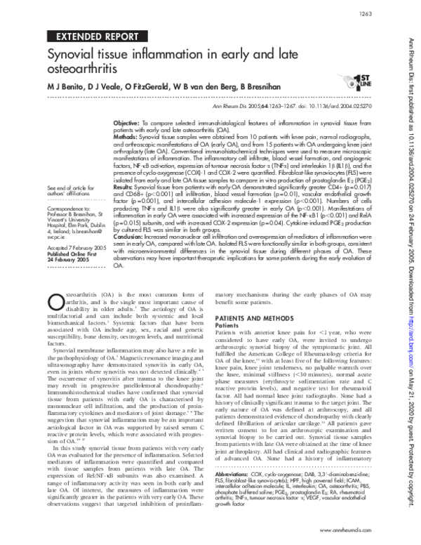 (PDF) Synovial tissue inflammation in early and late osteoarthritis