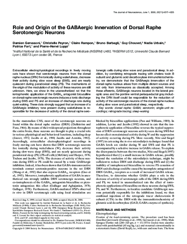(PDF) Role and origin of the GABAergic innervation of dorsal raphe ...