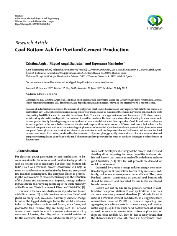 (PDF) Coal Bottom Ash for Portland Cement Production