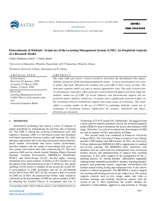 (PDF) Determinants of Students’ Actual use of the Learning Management ...